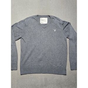 American‎ Eagle Outfitters Men's V-Neck Sweater Large Gray Cotton Casual Classic
